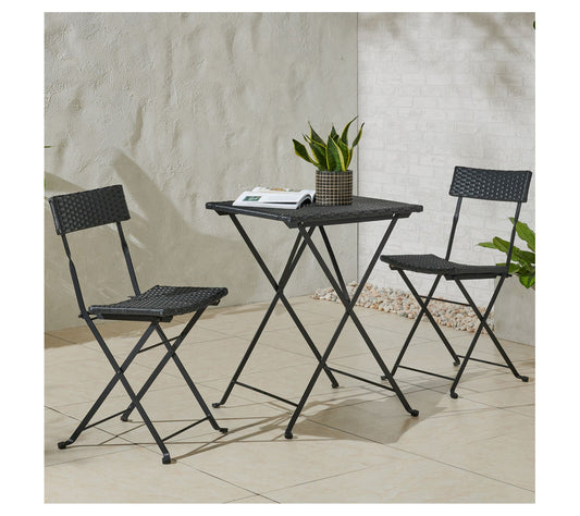 Lavish Home Folding Patio Bistro 3-Piece Rattanand Steel Cafe