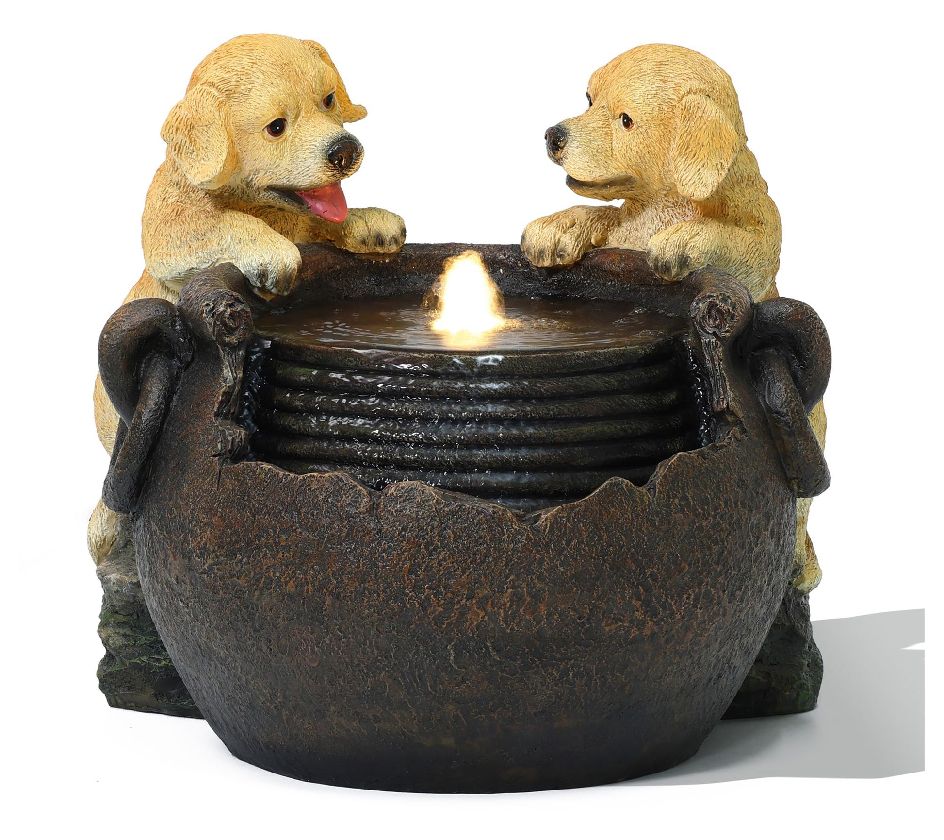 LuxenHome Puppy Love Farmhouse Resin Outdoor Fountain