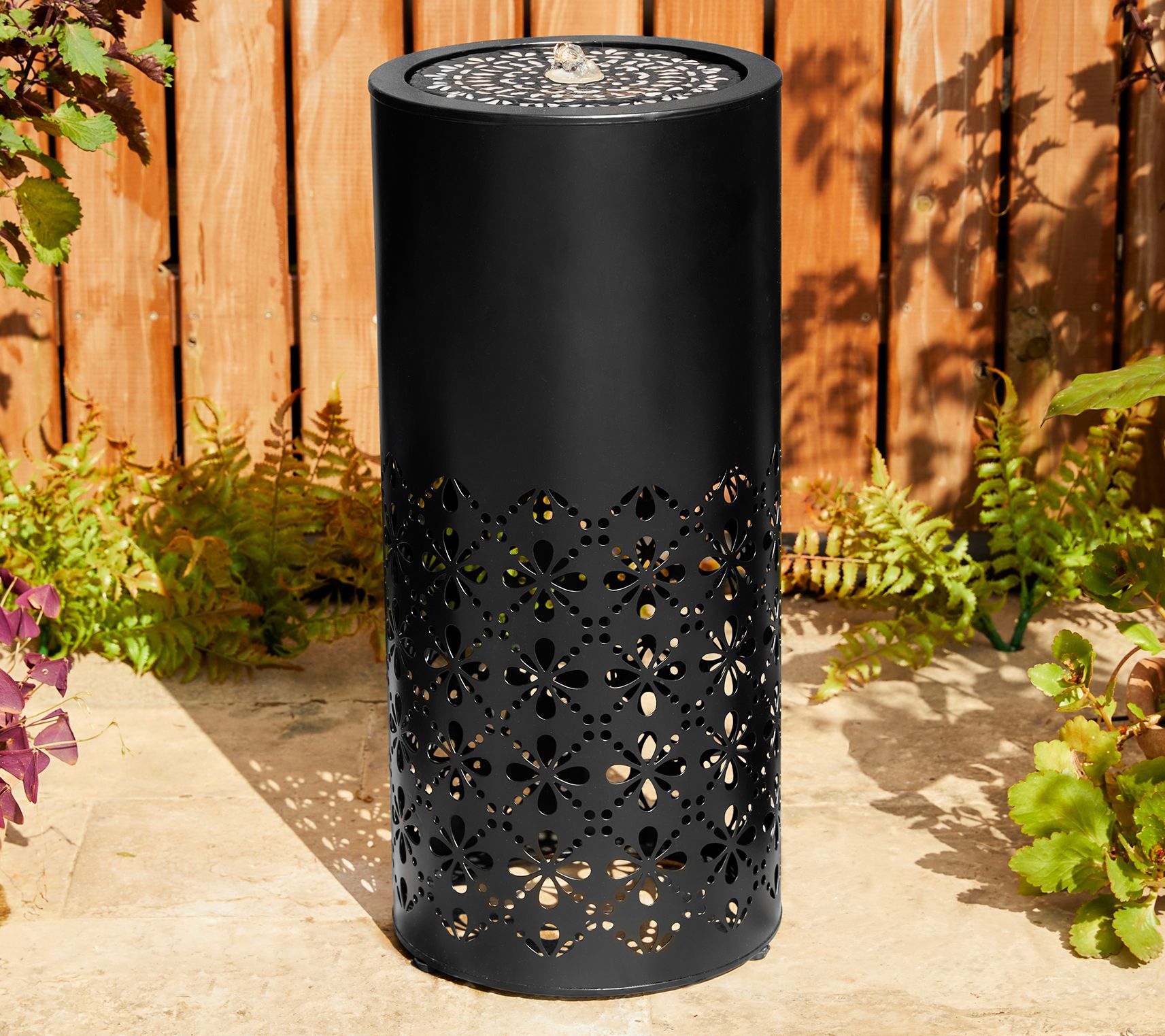 Glitzhome 24" LED Lit Metal Cutout Pattern Outdoor Fountain