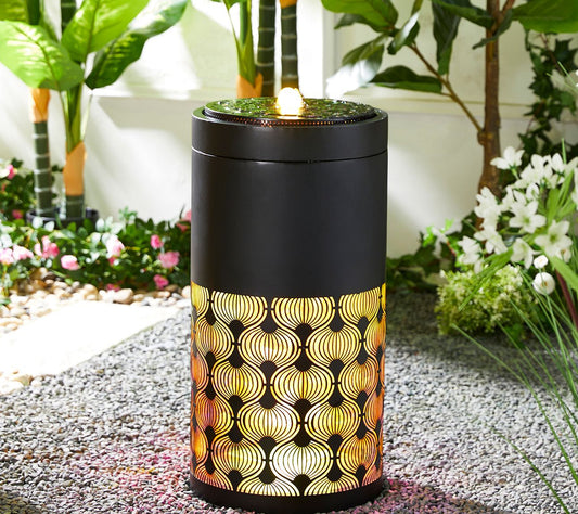 Glitzhome 24''H LED Lit Metal Cutout Pattern Outdoor Fountain