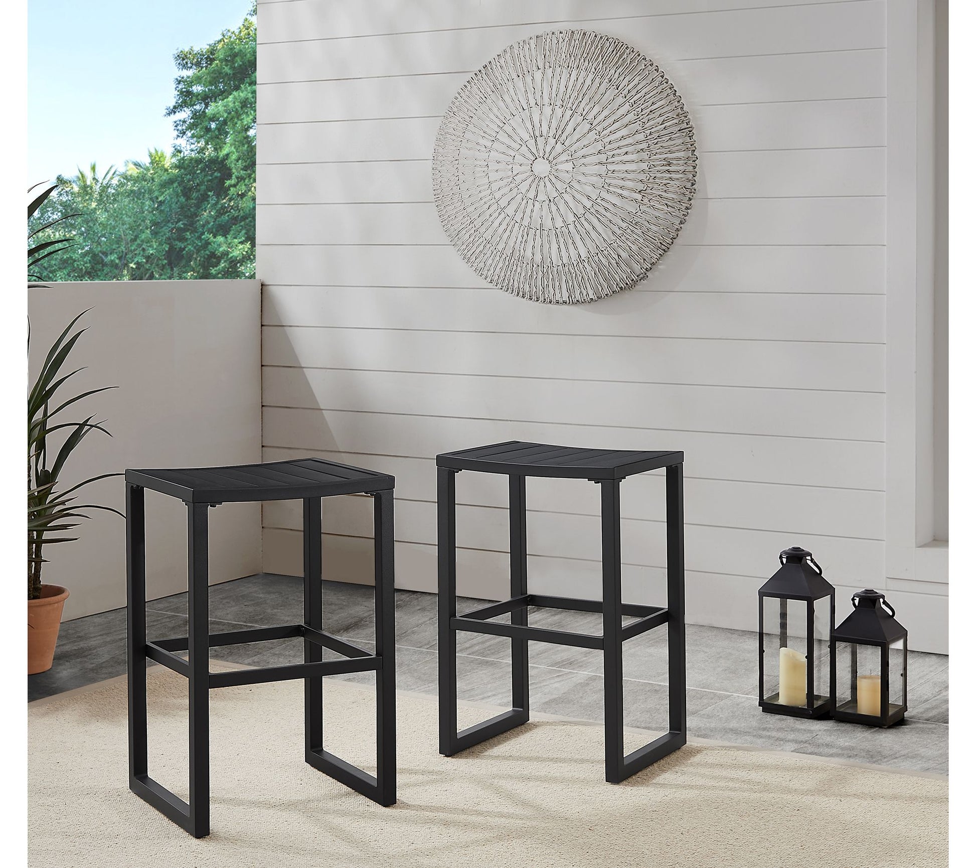 Linon Home Holland Aluminum Outdoor Barstool Black Set of 2